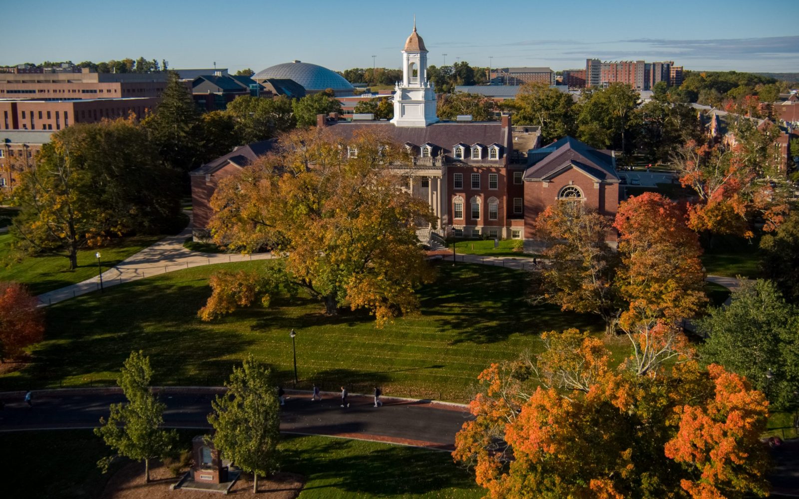 Wilbur_211018a003 A fall morning aerial view of the Wilbur Cross Building at UConn, Storrs.